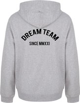 DREAM TEAM couple hoodies grijs (UNISEX - maat M) | Gepersonaliseerd met datum | Matching hoodies | Koppel hoodies