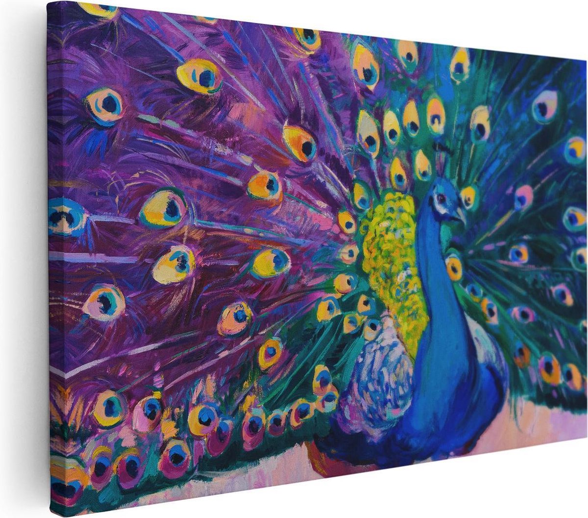 Artaza Canvas Schilderij Pauw Met Kleurrijke Veren Van Olieverf - Abstract - 60x40 - Foto Op Canvas - Canvas Print