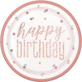 borden Happy Birthday meisjes 22 cm wit/zalmroze 8 stuks