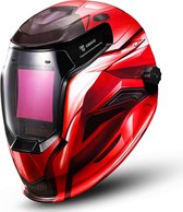Calodi® Professionele Lashelm Automatische Verduistering Rood - Laskap - Bescherming Tijdens Lassen - Lasmasker - DIN16-10 - CR2032 Batterijen - Werkt Op Zonnecellen
