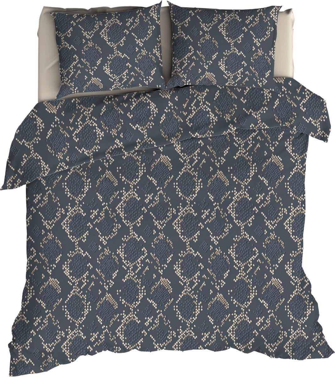 Romanette Bormio - Flanel - Dekbedovertrek - Tweepersoons - 200x200/220 cm - Blauw/Grijs