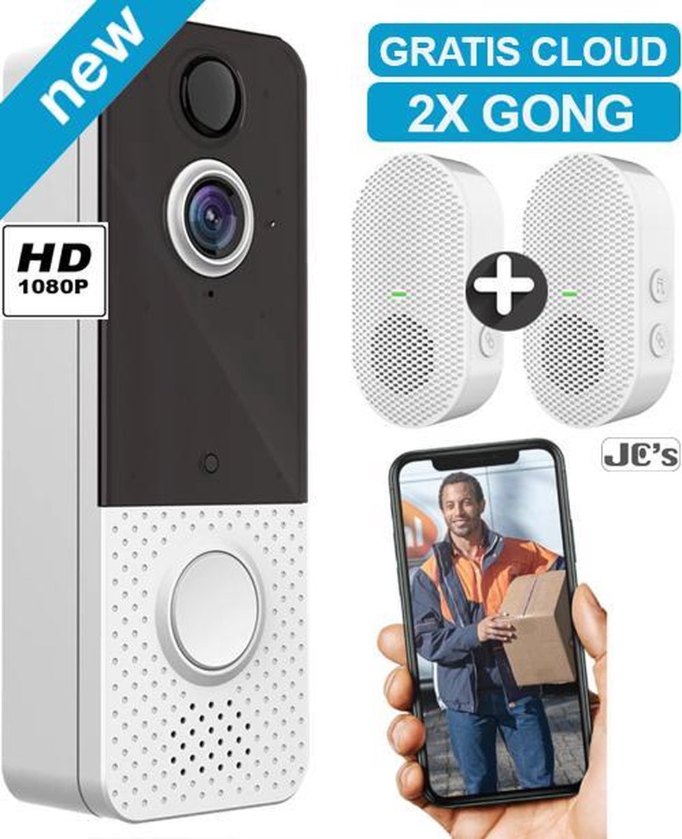 ✅ JC's - T8 - video deurbel met camera + Oplaadbare Batterijen + 2X Gong (binnenontvanger) + gebruiksaanwijzing