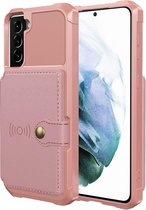 Roze Hardcase Samsung Galaxy S21 met kaarthouder en geschikt voor Magnetische auto houder