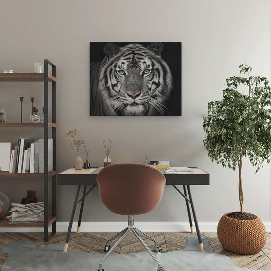 Artaza - Peinture sur toile - Tête de tigre aux yeux bleus - Zwart Wit - 50x40 - Photo sur toile - Impression sur toile