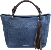 TL BAG - Geweven print leren shopper bag (TL142066) - Donkerblauw