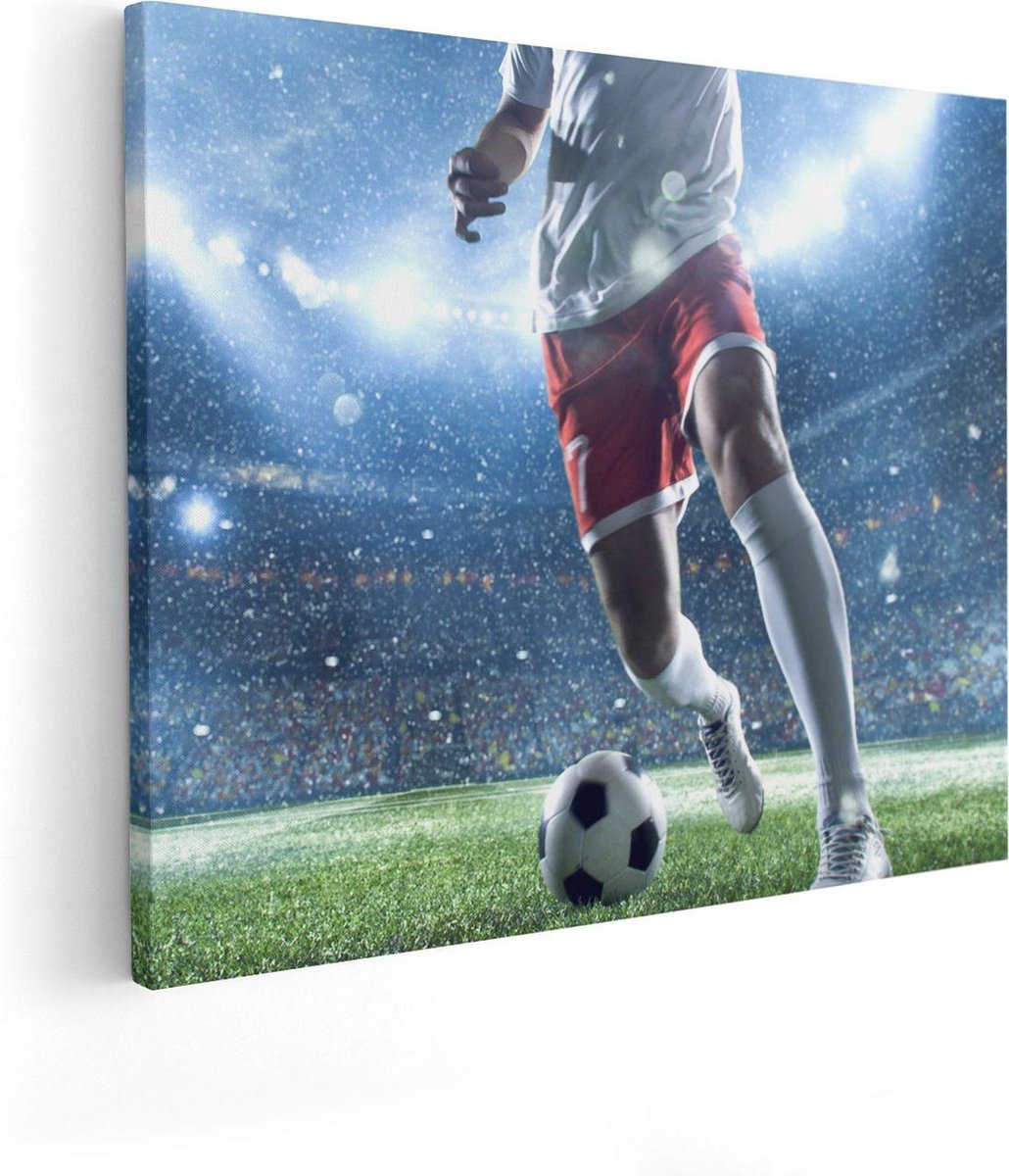 Artaza Canvas Schilderij Voetbal Speler Met De Bal In Een Druk Stadion - 50x40 - Foto Op Canvas - Canvas Print