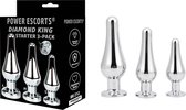 Power Escorts - Diamond King Starter Anaal Plug set 3-Pack - S, M & L - mega formaat 12,5 cm / 11 cm / 9,5 cm - White Stone - Anaal Butt Plug Set - gave Cadeau Box - BR212