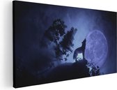 Artaza Canvas Schilderij Huilende Wolf In Silhouet Bij Volle Maan - 100x50 - Groot - Foto Op Canvas - Canvas Print
