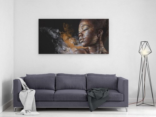 Artaza Canvas Schilderij Afrikaanse Vrouw Met Zilver En Goud - 120x60 cm - Groot - Wanddecoratie Woonkamer - Schilderijen - Muurdecoratie