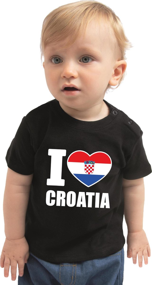 I love Croatia baby shirt zwart jongens en meisjes - Kraamcadeau - Babykleding - Kroatie landen t-shirt 68