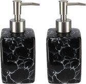 2x stuks zeeppompjes/zeepdispensers zwart steen marmerlook 330 ml - Badkamer/keuken zeep dispenser