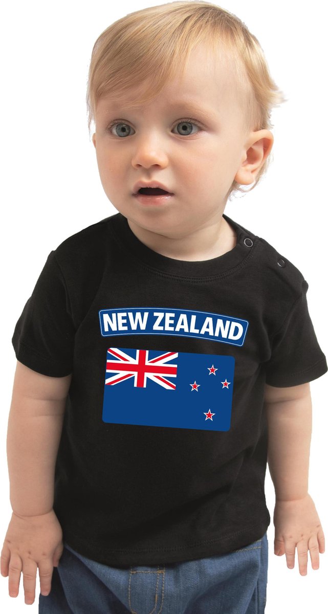 New-Zealand baby shirt met vlag zwart jongens en meisjes - Kraamcadeau - Babykleding - Nieuw-Zeeland landen t-shirt 74