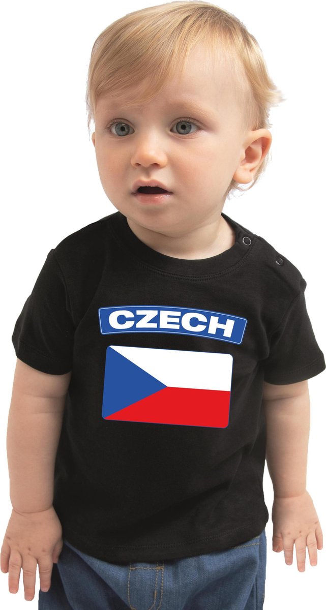 Czech baby shirt met vlag zwart jongens en meisjes - Kraamcadeau - Babykleding - Tsjechie landen t-shirt 74