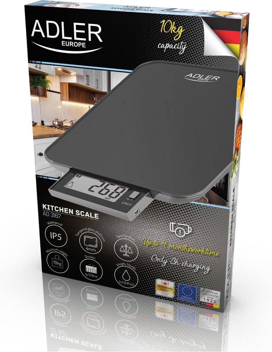 USB Keukenweegschaal tot 10 kg - zwart AD 3167b Adler