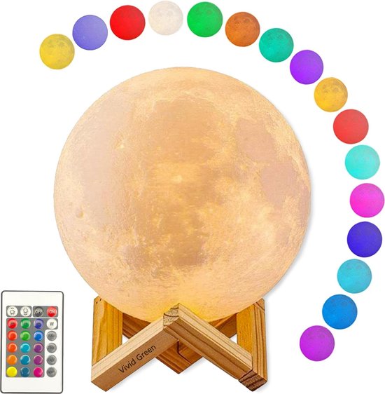 (Vivid Green Maanlamp – Maan lampje – Moon lamp – 15 cm – Kinderkamer – Dimbaar – Met Afstandsbediening)
