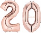 20 Jaar Folie Ballonnen Rosé Goud - Happy Birthday - Foil Balloon - Versiering - Verjaardag - Man / Vrouw - Feest - Inclusief Opblaas Stokje & Clip - XXL - 115 cm