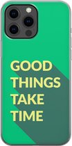 Apple iPhone 13 Pro Max Telefoonhoesje - Transparant Siliconenhoesje - Flexibel - Met Quote - Good Things - Groen