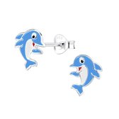 Joy|S - Zilveren dolfijn oorbellen - 8 x 10 mm - blauw