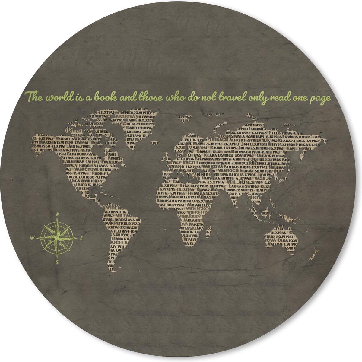 Muismat rond 40x40 cm - Mousepad Wereldkaart - Krant - Groen - Ronde muismatten