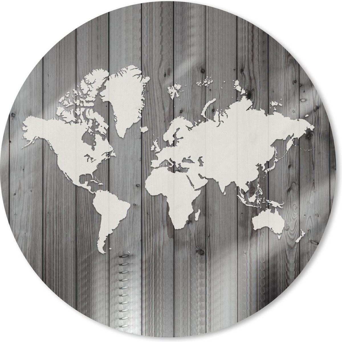 Muismat rond 40x40 cm - Mousepad Wereldkaart - Hout - Zwart - Wit - Ronde muismatten