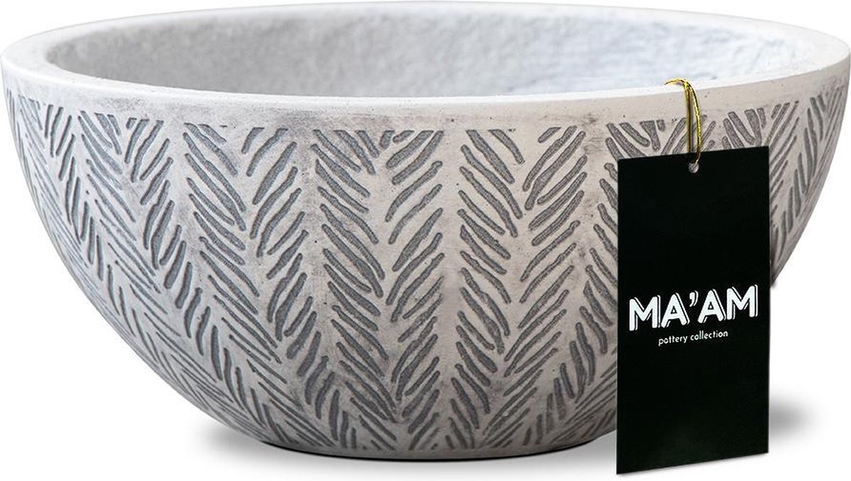 MA'AM Ivy - Plantenschaal - D27 - Wit - Trendy Visgraat Decoratieschaal - Vorstbestendig - Afwateringsgat
