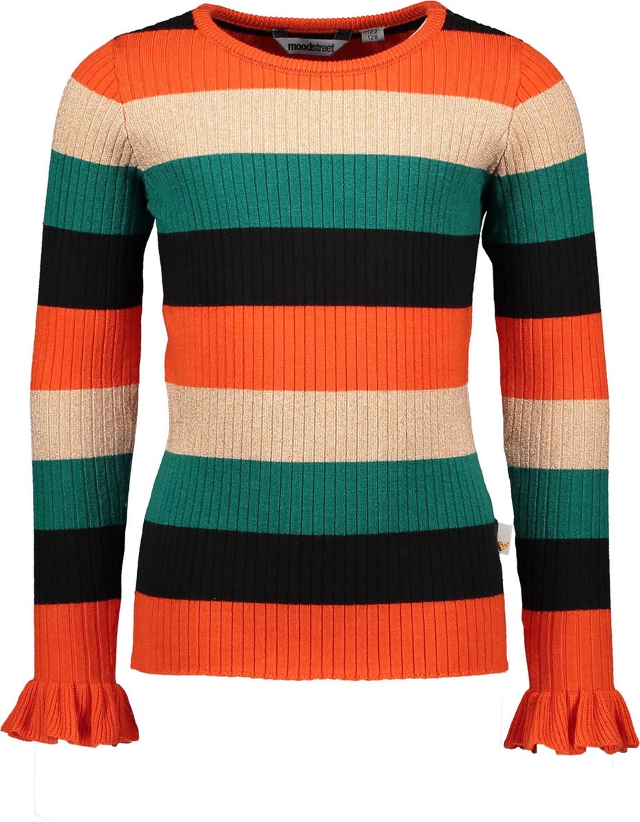 Moodstreet Meisjes Trui Striped Knit Orange- Maat 86/92