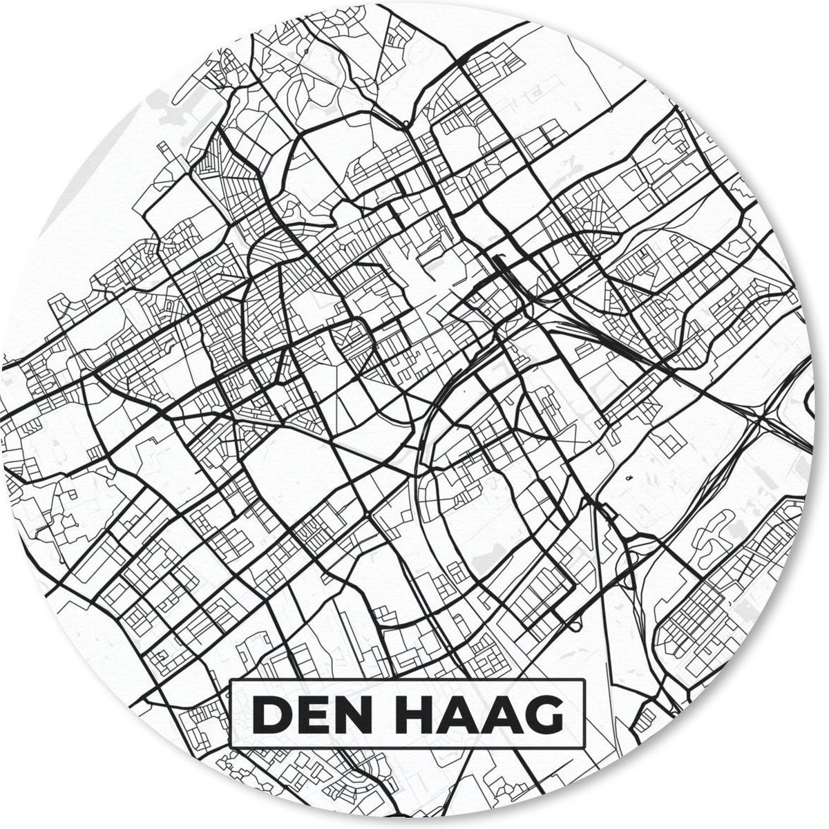 Muismat rond 50x50 cm - Mousepad Kaart - Den Haag - Zwart - Wit - Ronde muismatten
