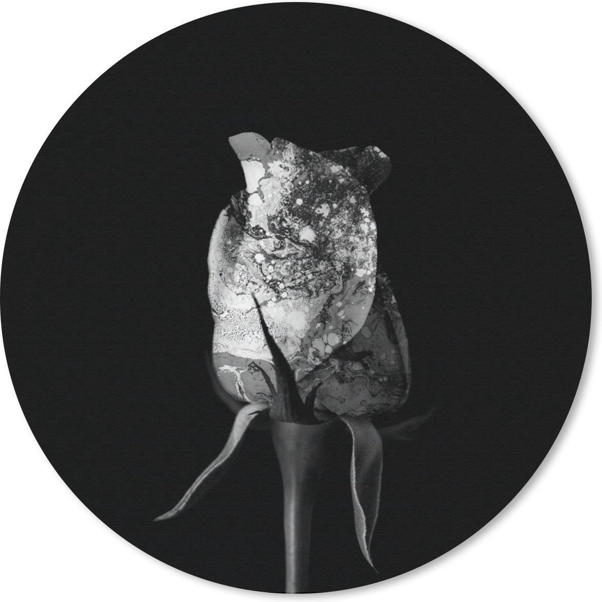 Muismat rond 40x40 cm - Mousepad Rozen - Bloemen - Verf - Zwart - Wit - Ronde muismatten