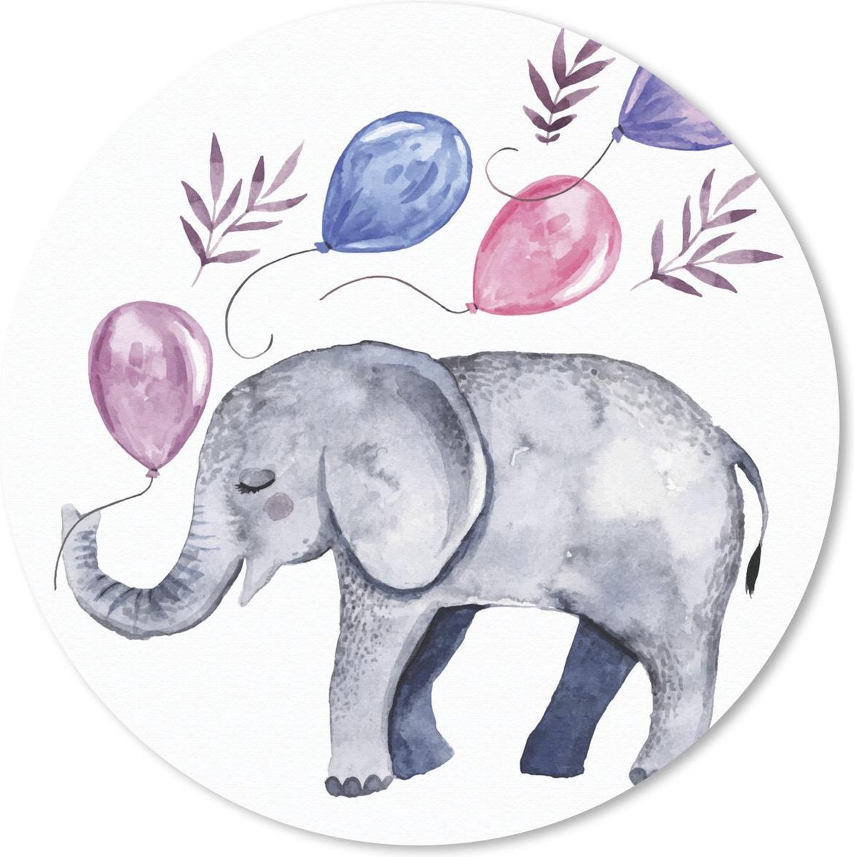 Muismat rond 50x50 cm - Mousepad Olifant - Waterverf - Ballonnen - Ronde muismatten