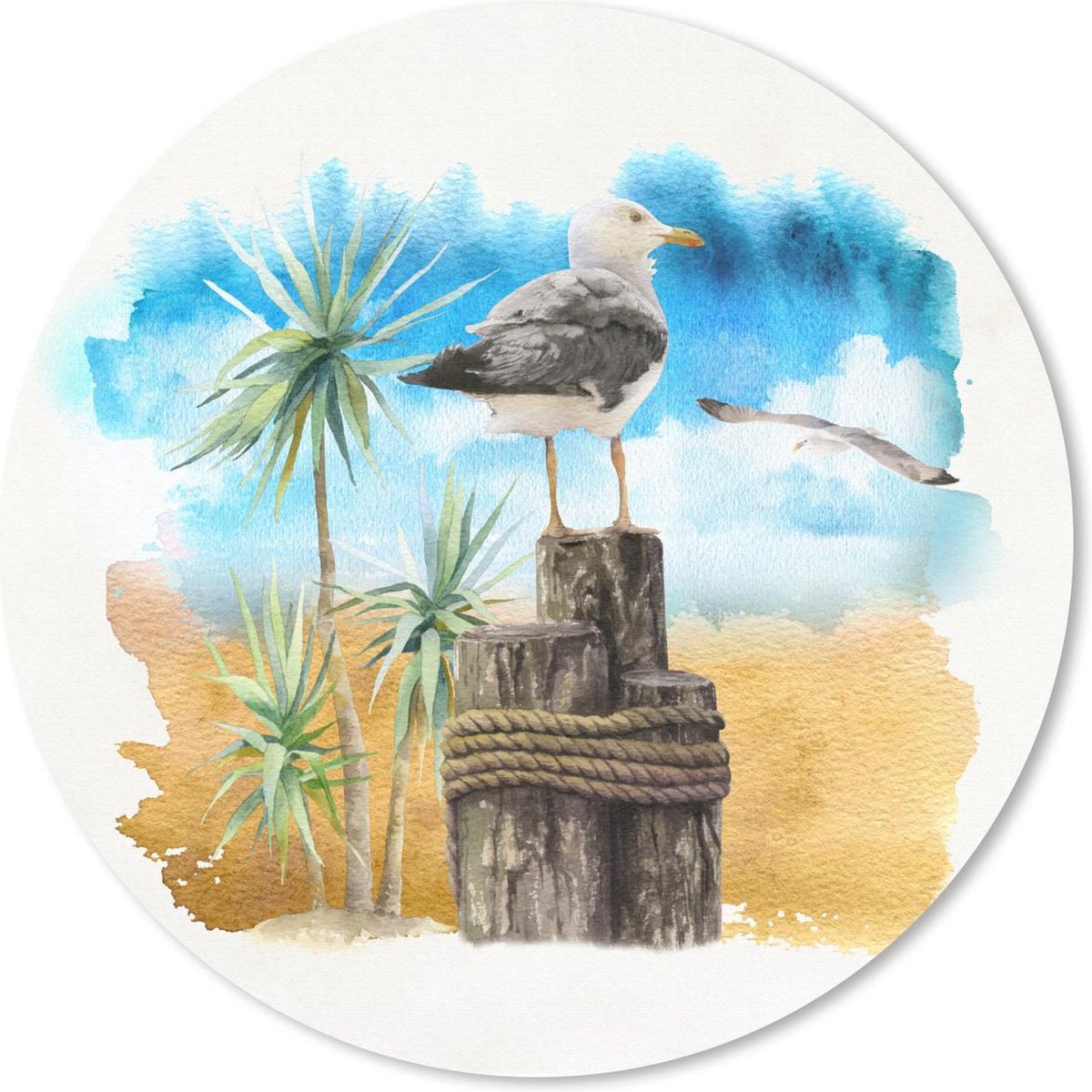 Muismat rond 40x40 cm - Mousepad Vogel - Boom - Strand - Waterverf - Ronde muismatten