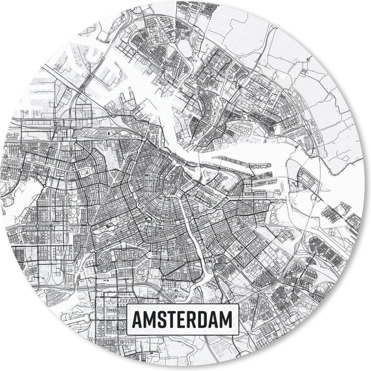 Muismat rond 40x40 cm - Mousepad Stadskaart Amsterdam - Ronde muismatten