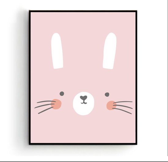 Affiche Tête de lapin rose - Animaux - Chambre d'enfants - Affiche d'animaux - Chambre de bébé / Affiche d'enfants - Cadeau de naissance - Décoration Décoration murale - 30x21cm - Chambre de bébé
