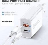 VASTIQ POWER® | 20W Snellader + 1 Meter USB-Lightning Kabel | USB-C en USB in 1 | Adapter | Oplader | Geschikt voor o.a. Apple en Samsung