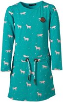 Meisjes jurk Turquoise met paarden lange mouwen | Maat 128/ 8Y