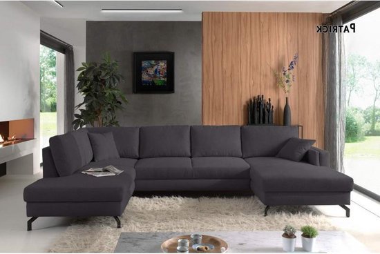 Panoramische Salon U bank,hoekbank,loungebank Stof donker grijs 348cm - interieurs online