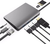 DrPhone MD9 Aluminium 9-in-1 Multi Port USB-C HUB  – PD Power delivery – HDMI 4K - 3.5Mm Jack – 3x USB 3.0 - Ethernet RJ45 & MicroSD/SD