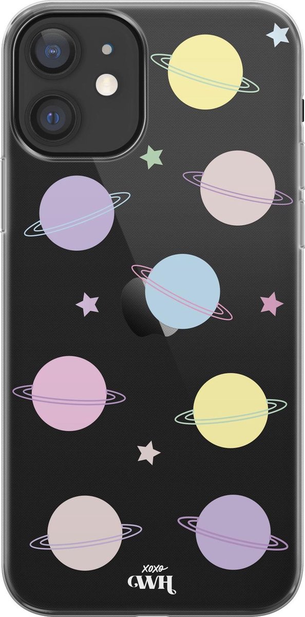 Colorful Planets - iPhone Transparant Case - Transparant hoesje geschikt voor iPhone 12 hoesje - Doorzichtige shockproof case planeten patroon