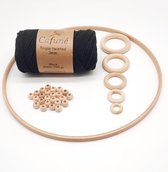 Cafuné Macramé pakket-Dromenvangerset - Macramé touw Zwart - Houten ringen - Houten kralen
