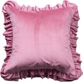 Melli mello - Velvet Ruffle Pink sierkussen - sierkussen - velours - fluweel - roze - 50 x 50 cm
