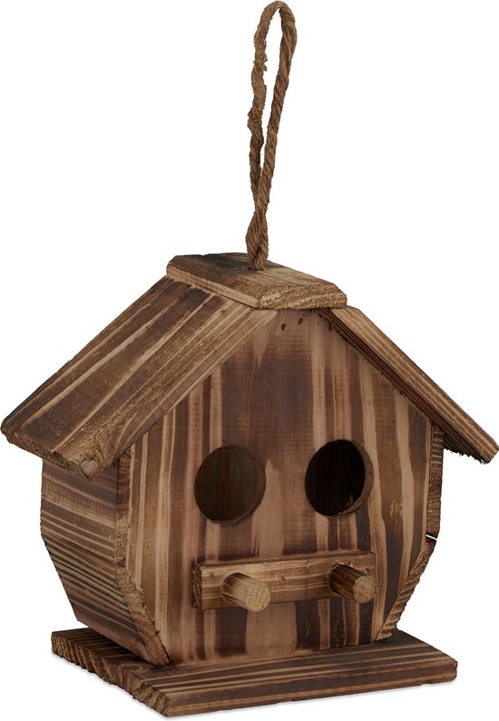Decoratie vogelhuisje - hangend - houten huisje - vogelhuis - tuindecoratie