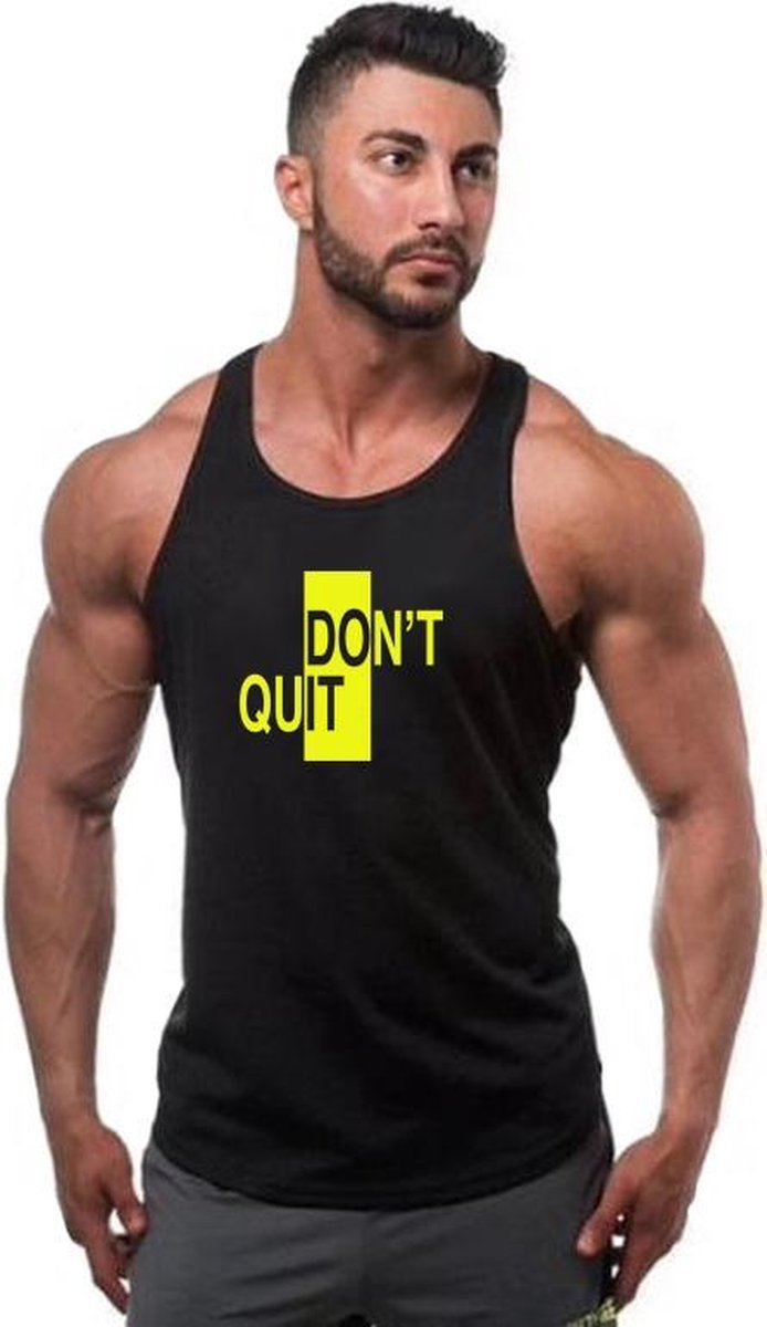 Zwarte Tanktop met “ Don't Quit / Do It “ print Geel Size L