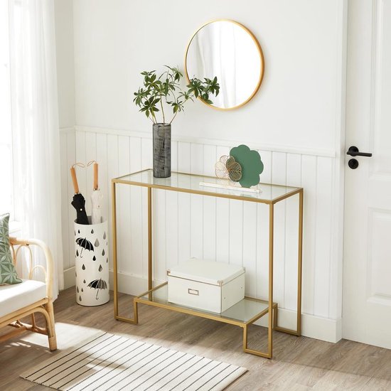 VASAGLE Smalle entreetafel met 2 stoffen laden, consoletafel met 3 niveaus, 24 x 76 x 80 cm, voor ingang, woonkamer, rustiek bruin en zwart, inkt LNT092K01