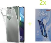 Motorola Moto G9 Power Hoesje Transparant TPU silicone Soft Case + 2X Tempered Glass Screenprotector