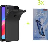 Huawei Y6 2019 / Y6S TPU Silicone rubberen hoesje + 3 Stuks Tempered screenprotector - zwart