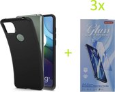 Motorola Moto G9 Power TPU Silicone rubberen hoesje + 3 Stuks Tempered screenprotector - zwart