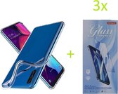 Soft Back Cover Hoesje Geschikt voor: Samsung Galaxy A30S / A50 / A50S Transparant TPU Siliconen Soft Case + 3X Tempered Glass Screenprotector