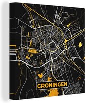 Canvas Schilderij Stadskaart - Groningen - Goud - Zwart - 20x20 cm - Wanddecoratie