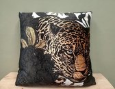 Sierkussen fluweel Panter jungle zwart 45x45cm