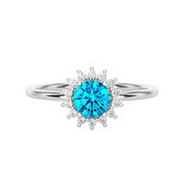 Diamanten gouden ring voor vrouwen, blauwe topaas en diamanten - 14 karaat witgoud ring, kleursteen