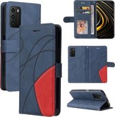 Voor Xiaomi Poco M3/Redmi Note 9 4G CN Versie Dual-color Splicing Horizontale Flip PU Lederen Case met Houder & Kaartsleuven & Portemonnee (Blauw)